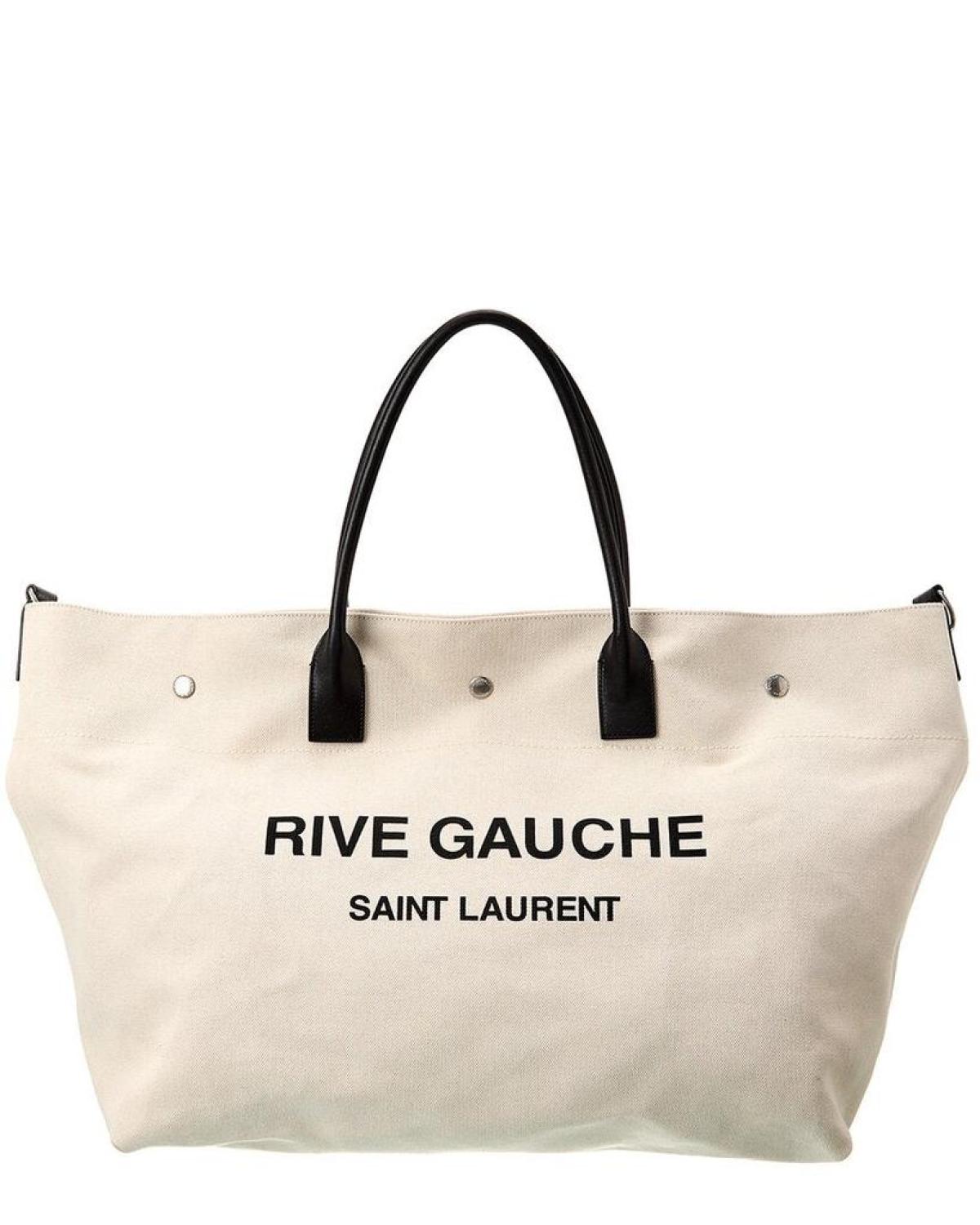 Saint Laurent Rive Gauche Maxi Canvas & Leather Shopping Tote (Authentic Pre-