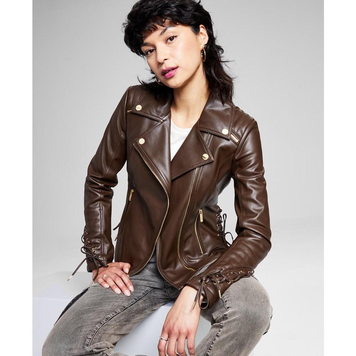 Women's Faux-Leather Asymmetric Moto Coat