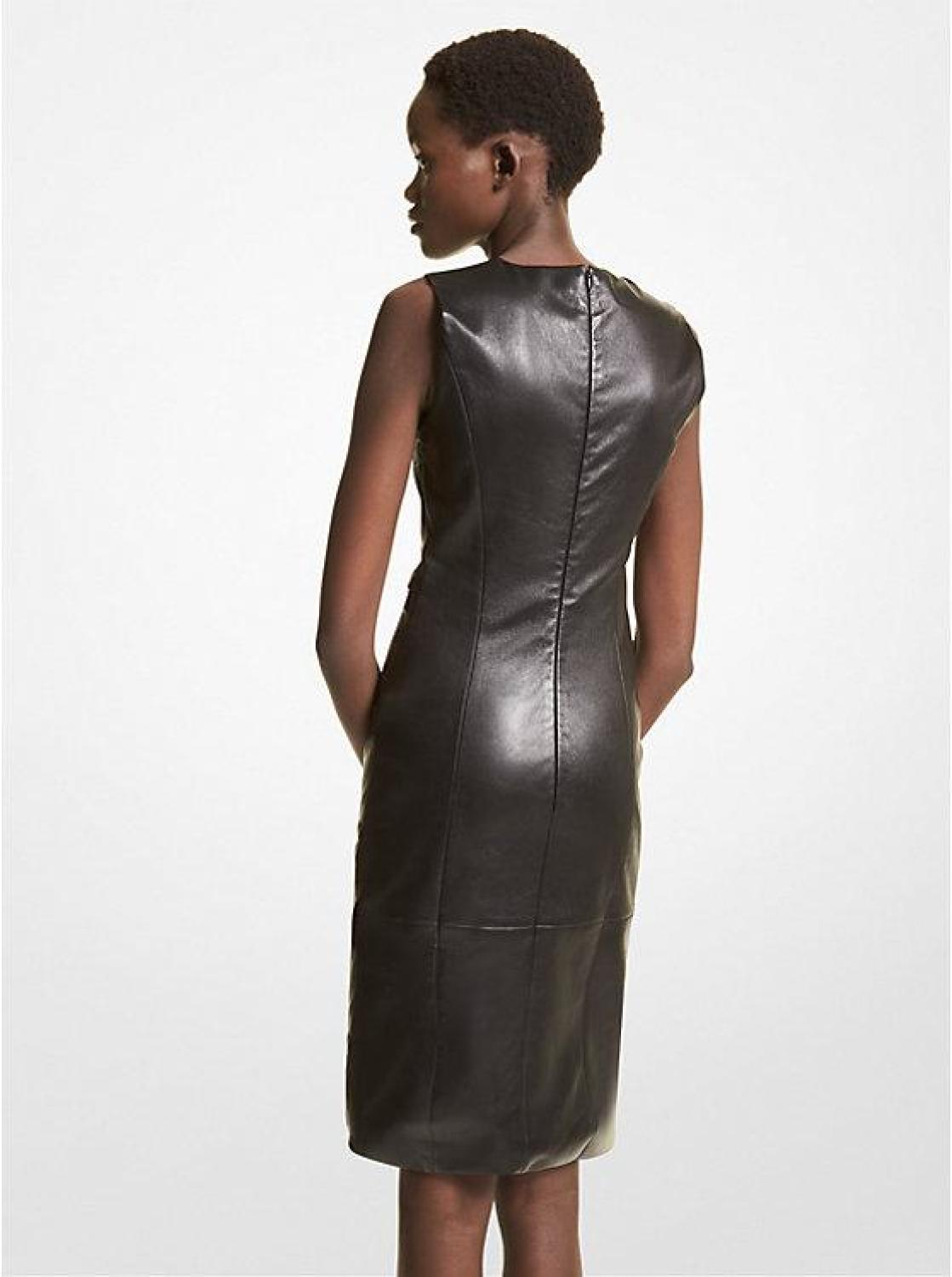 Stretch Plongé Leather Ruched Sheath Dress