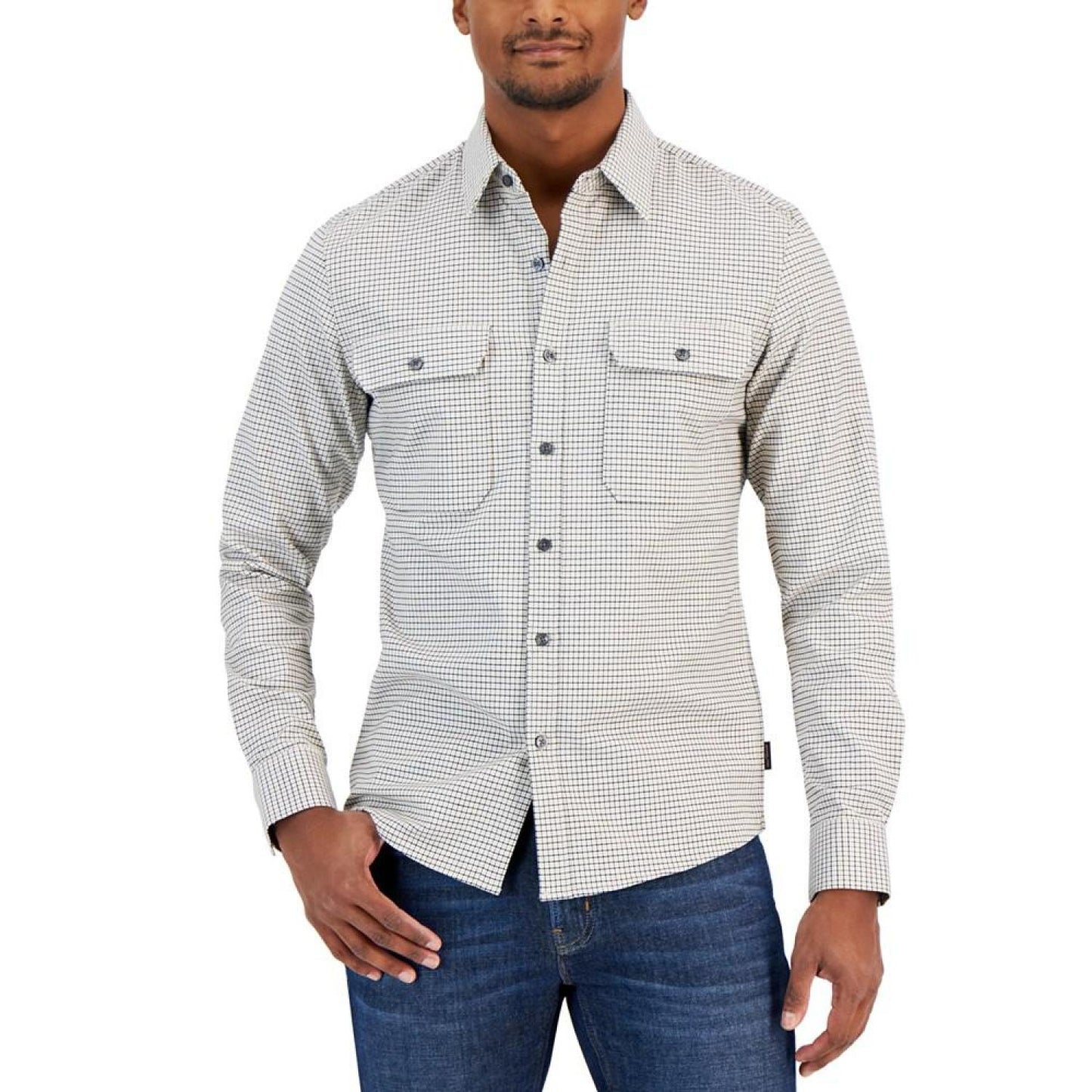 Men's Tattersall Button-Front Long Sleeve Shirt