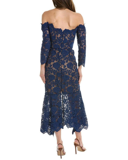 Marchesa Notte Off-The-Shoulder Midi Dress