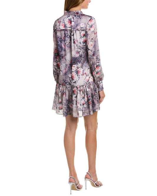 Marchesa Notte Floral Textured Charmeuse Mini Dress