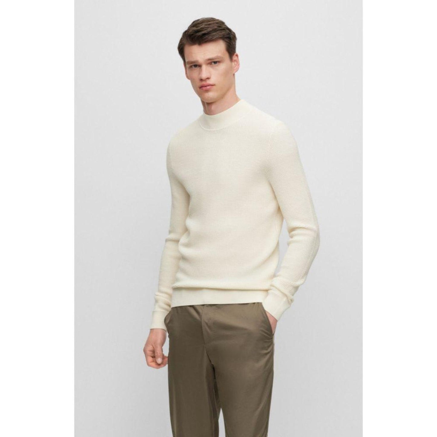 Mock-neck sweater in virgin wool and cotton