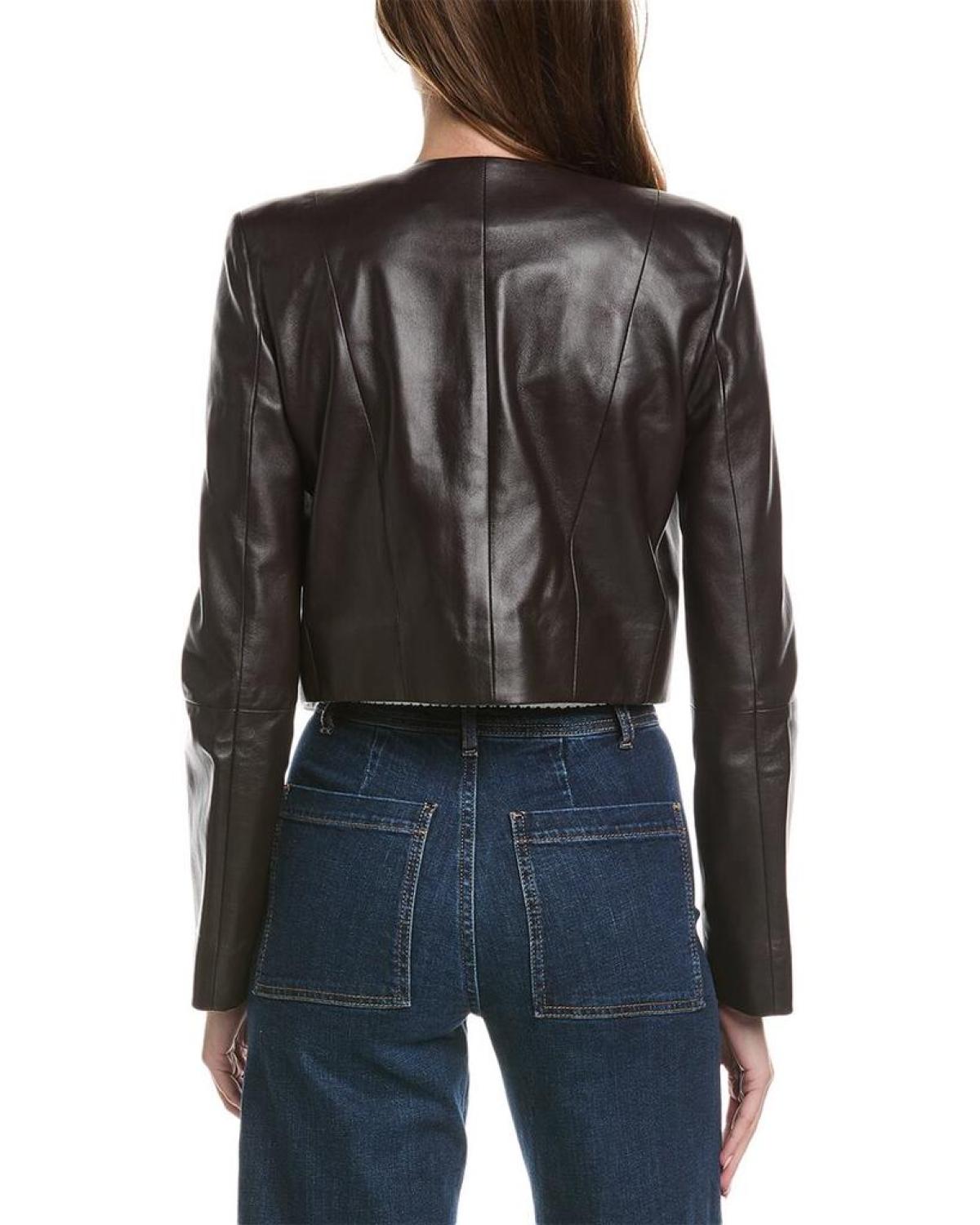 Michael kors cropped leather on sale jacket