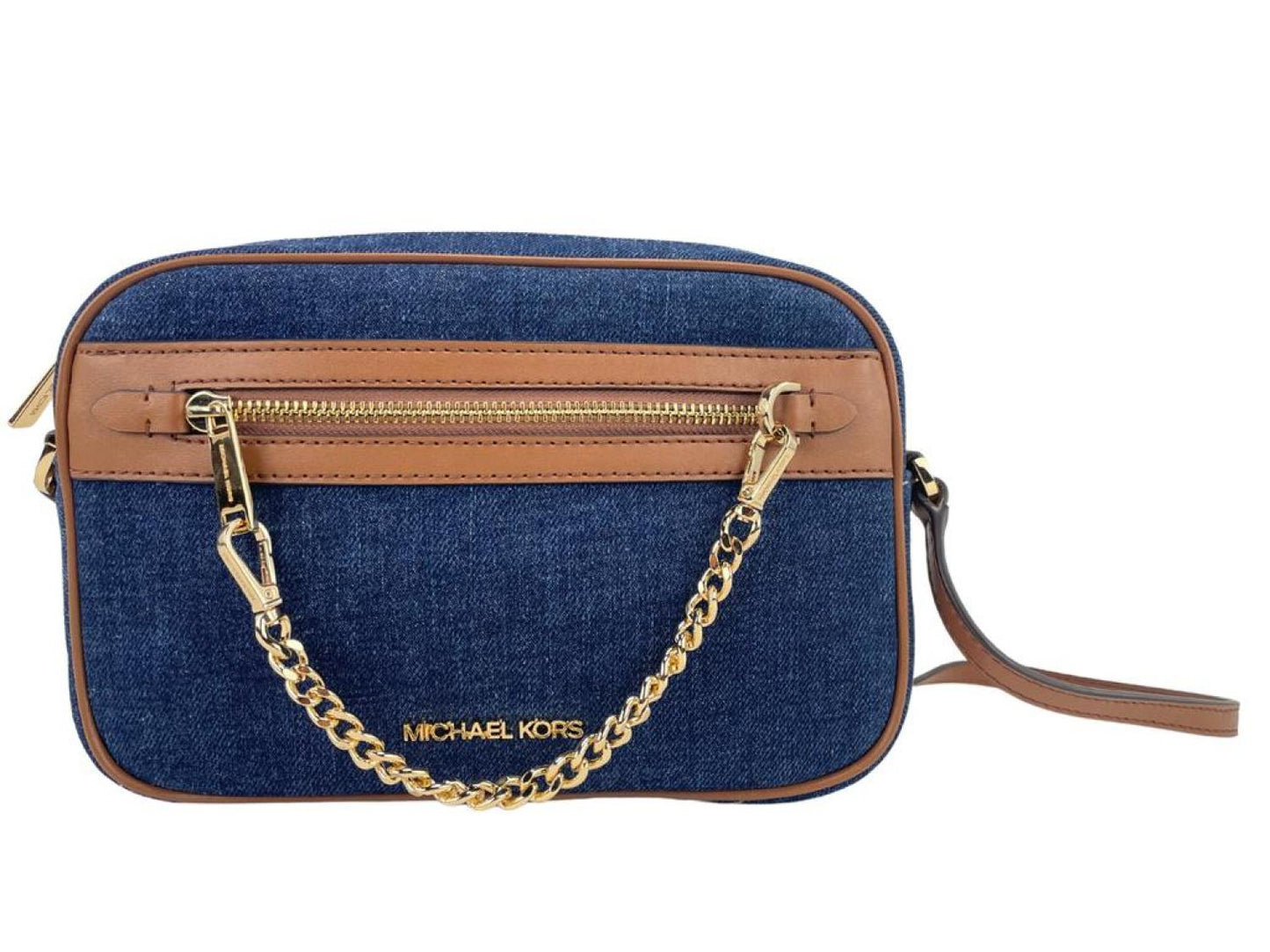 Michael Kors Jet Set Large East West Indigo blue Zip Chain Crossbody Bag Women's Purse