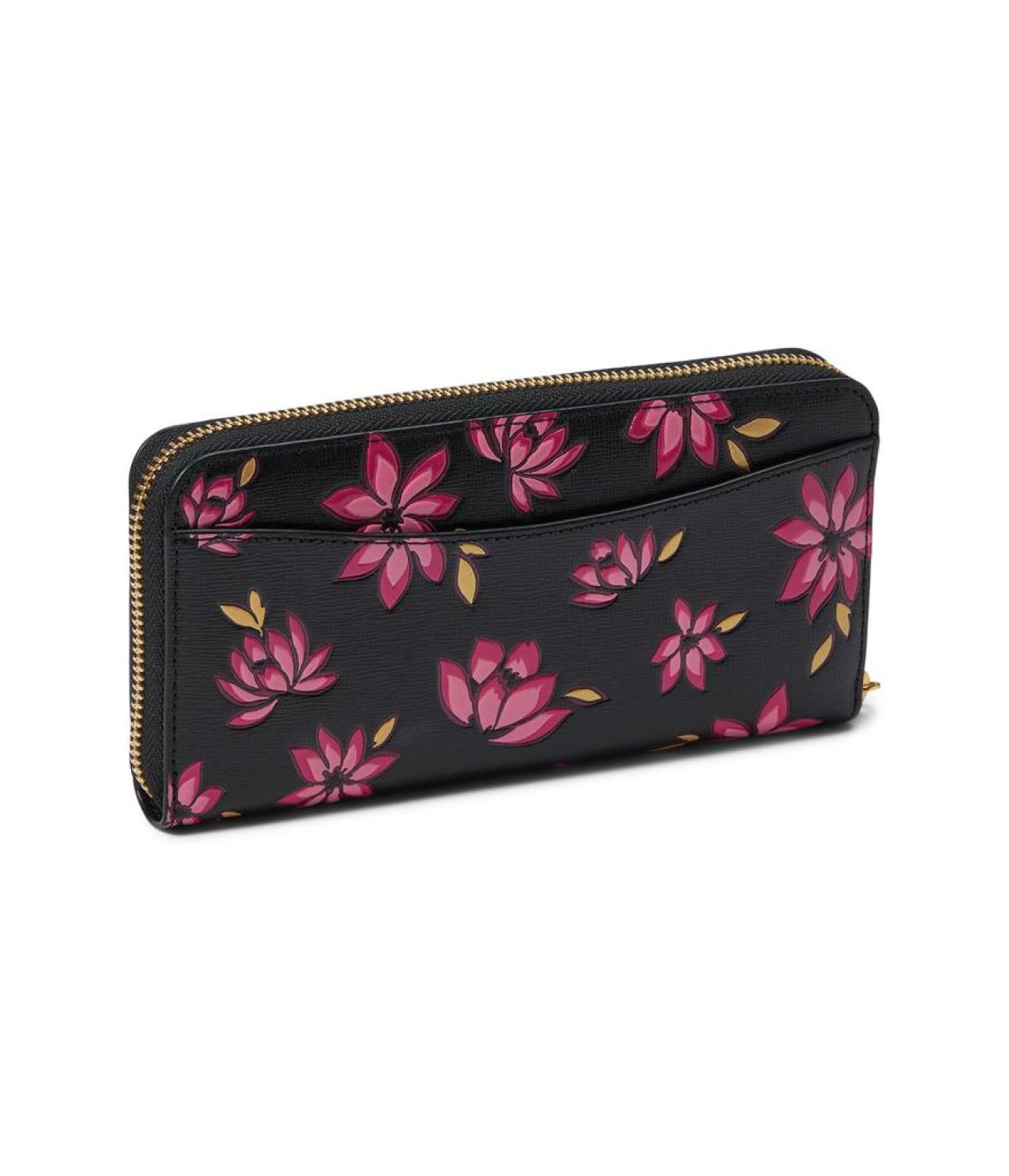 Morgan Winter Blooms Embossed Saffiano Leather Zip Around Continental Wallet