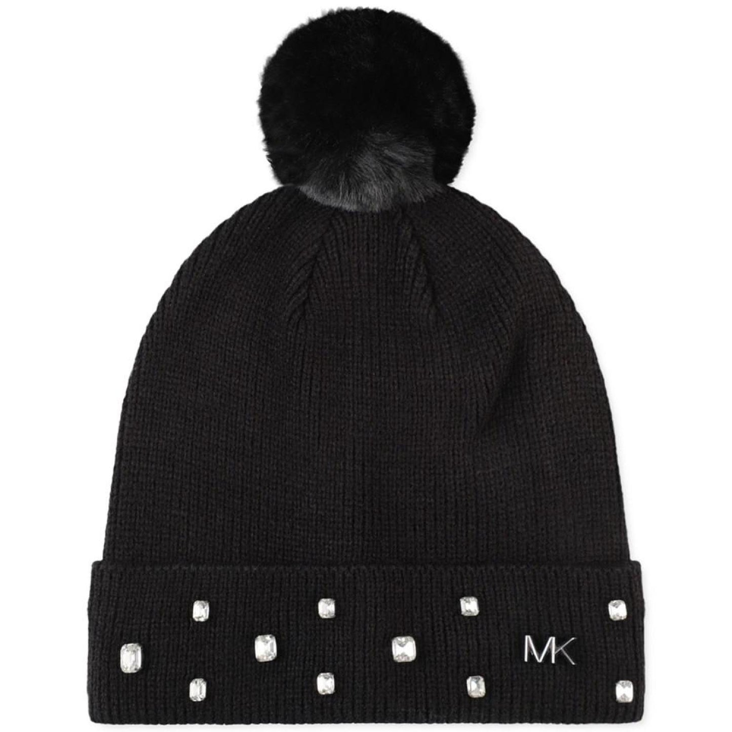 Women's Rhinestone Cuff Pom Pom Hat