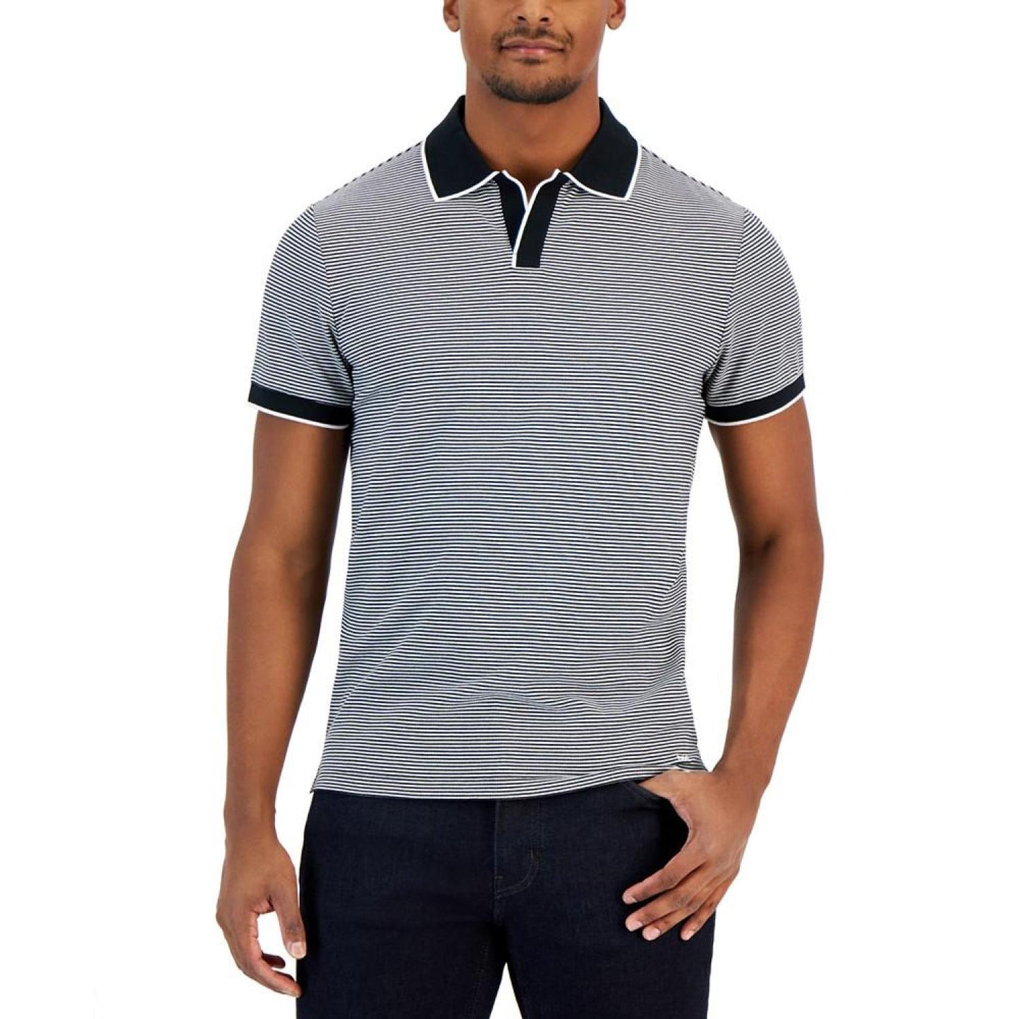 Men's Open Collar Short Sleeve Striped Polo Shirt