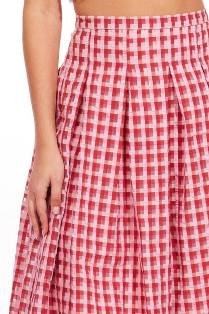 Textured Plaid Midi Skirt In Multi