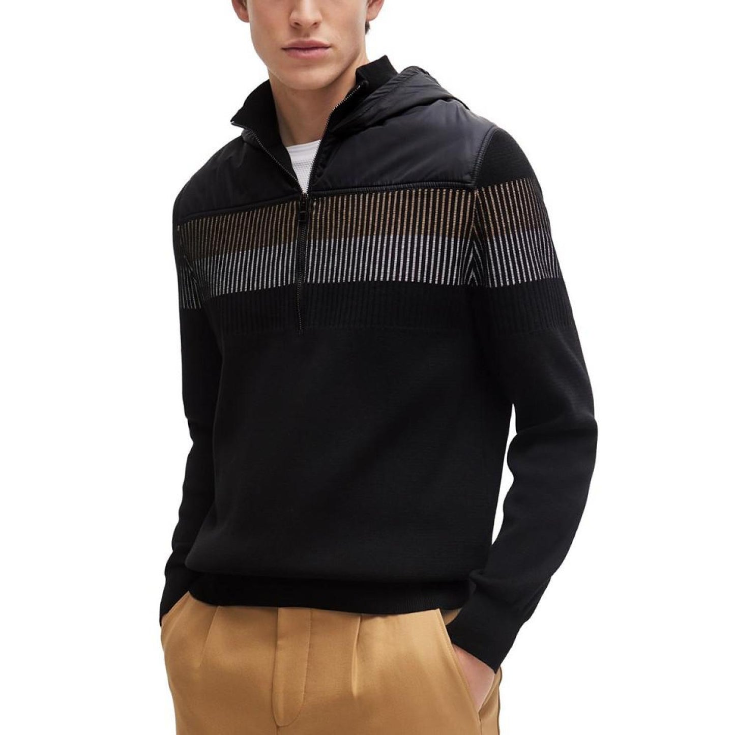 Men's Contrast Hood Knitted Jacket