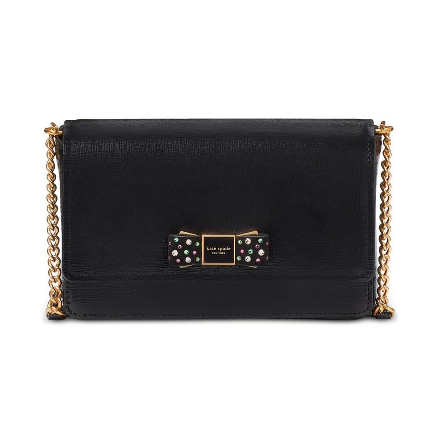 Morgan Bedazzled Bow Patent Leather Flap Chain Wallet