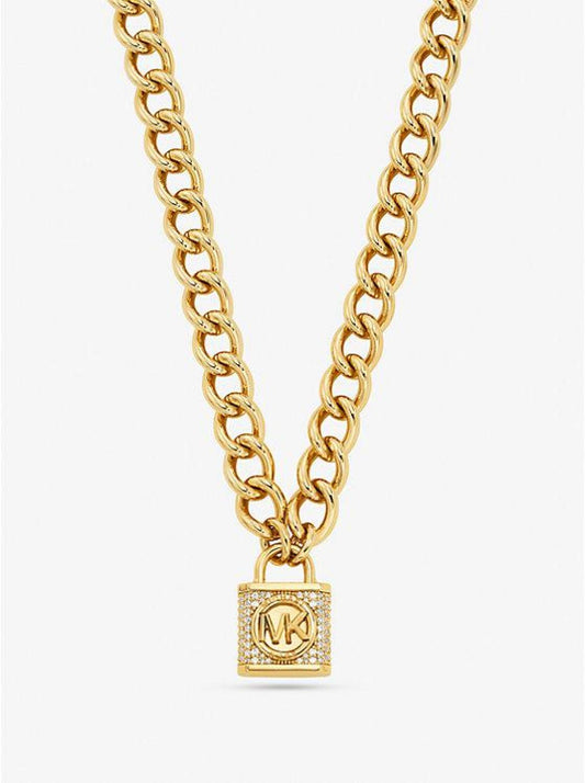 Precious Metal-Plated Brass Pavé Lock Necklace