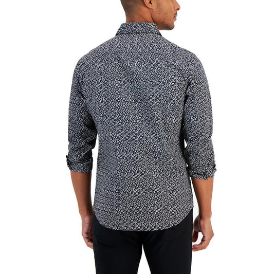 Men's Slim-Fit Stretch Broken Geometric Floral-Print Button-Down Shirt