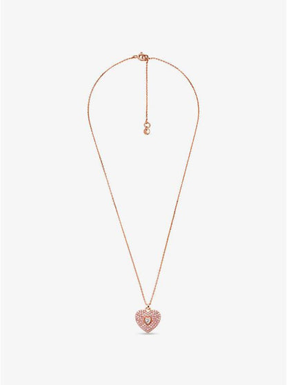 14K Rose-Gold Plated Sterling Silver Pavé Heart Necklace