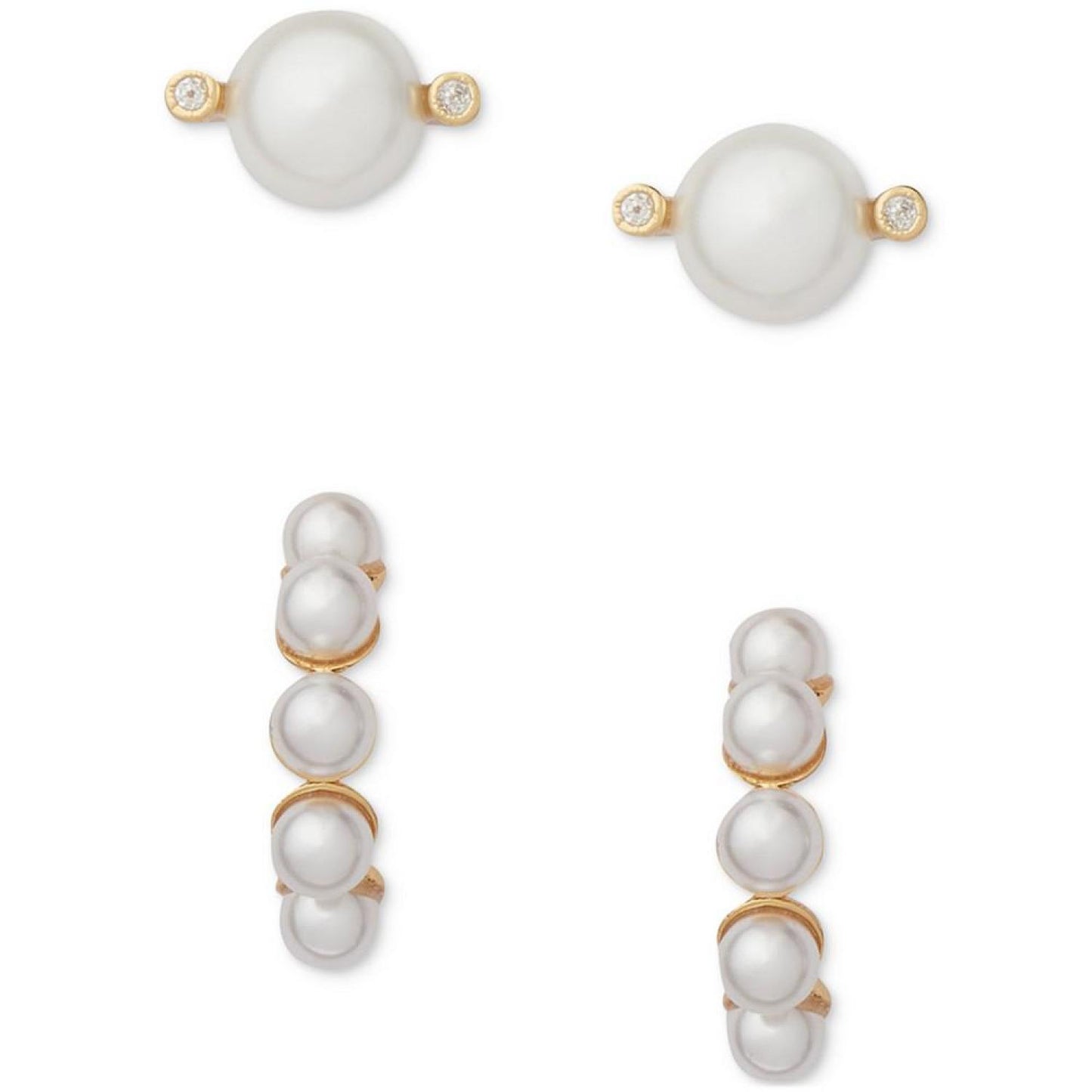 Gold-Tone 2-Pc. Set Imitation Pearl Stud & Huggie Hoop Earrings