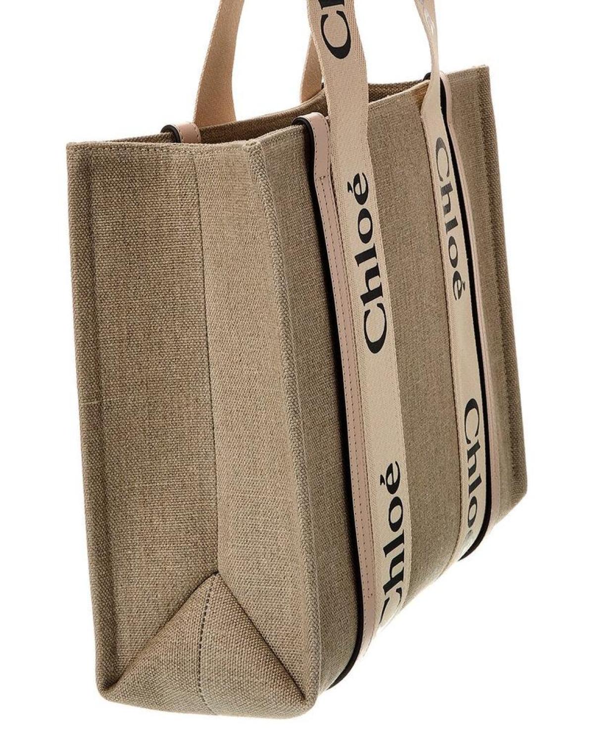 Chloé Woody Medium Canvas & Leather Tote