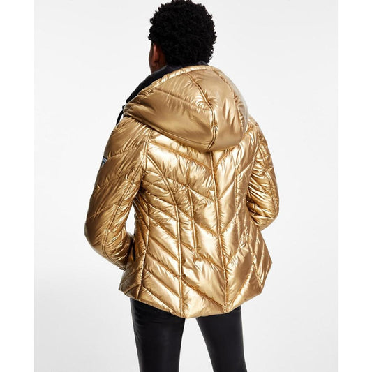 Women's Metallic Quilted Hooded Puffer Coat, Created for Macy's