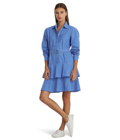 Striped Broadcloth Tiered Shirtdress