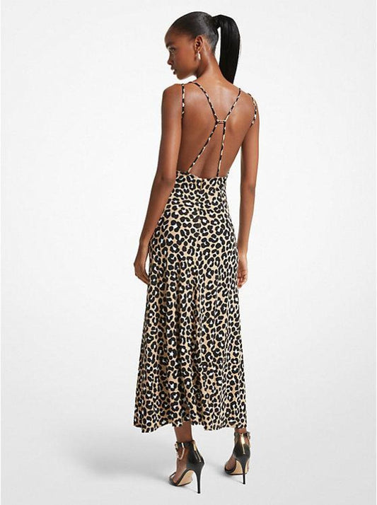 Leopard Print Matte Jersey Cutout Slip Dress