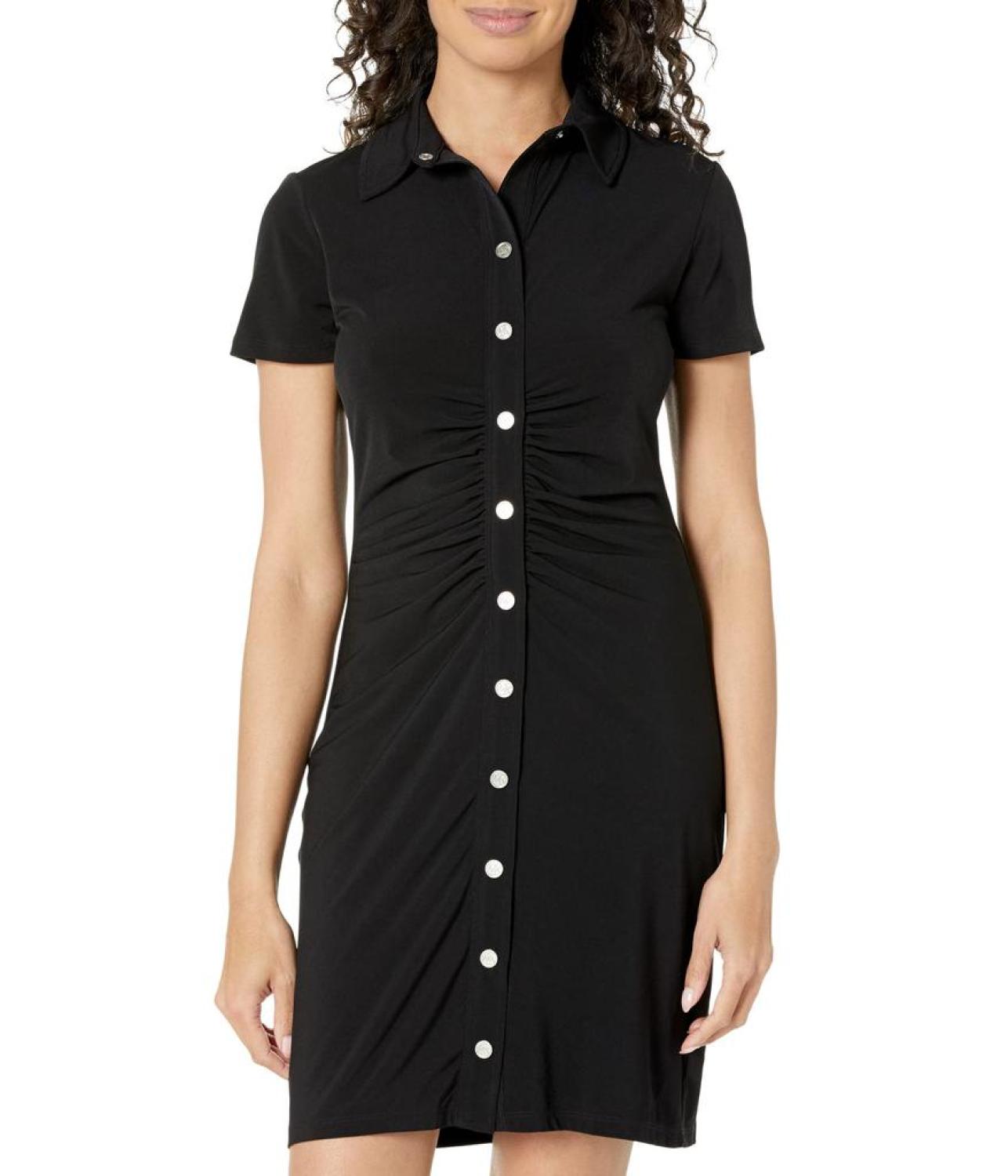 Short Sleeve Snap Ruched Mini Dress