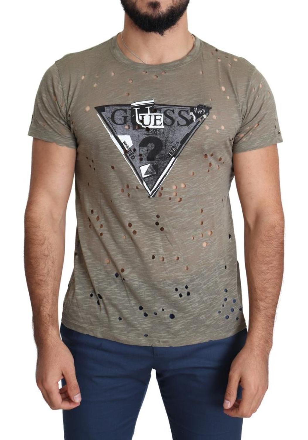 Guess  Cotton Stretch Logo Print Men Casual Perforated Men's T-shirt