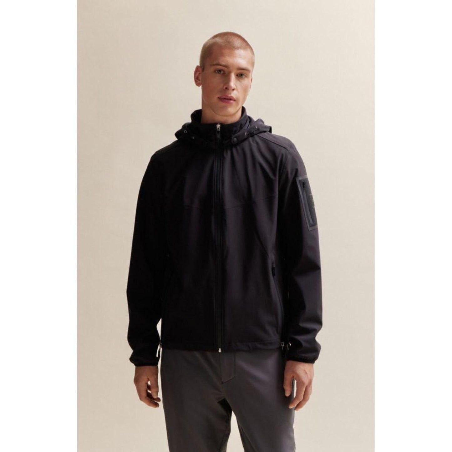 Water-repellent regular-fit jacket with removable hood