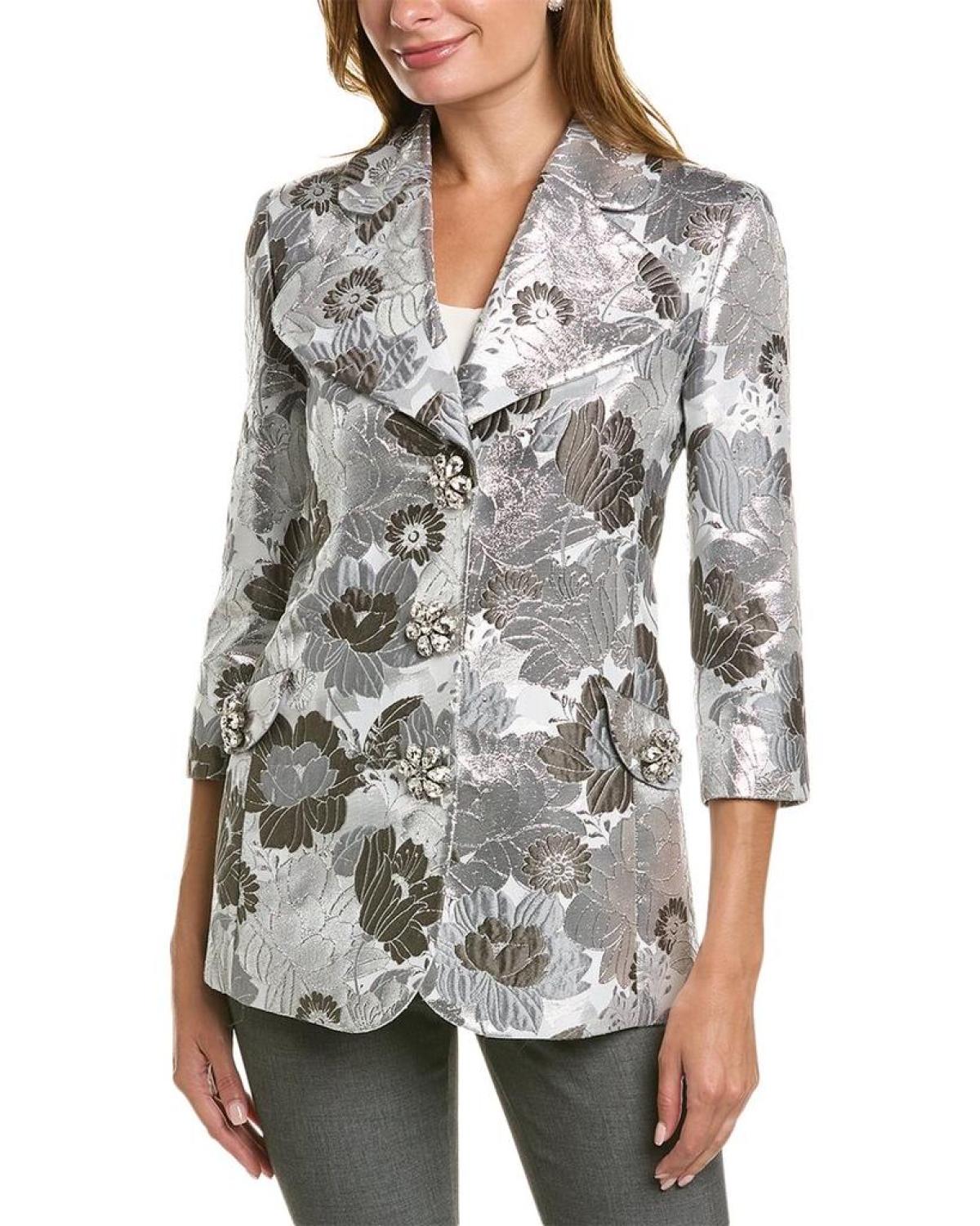 Michael Kors Floral Brocade Silk-Blend Peacoat