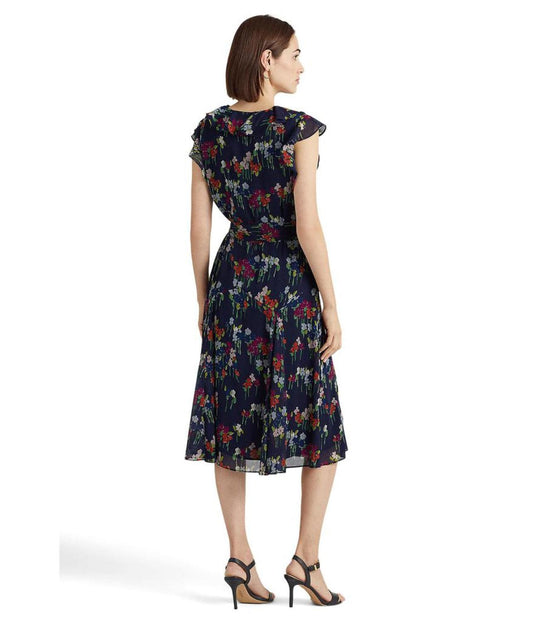 Floral Belted Crinkle Georgette Dress