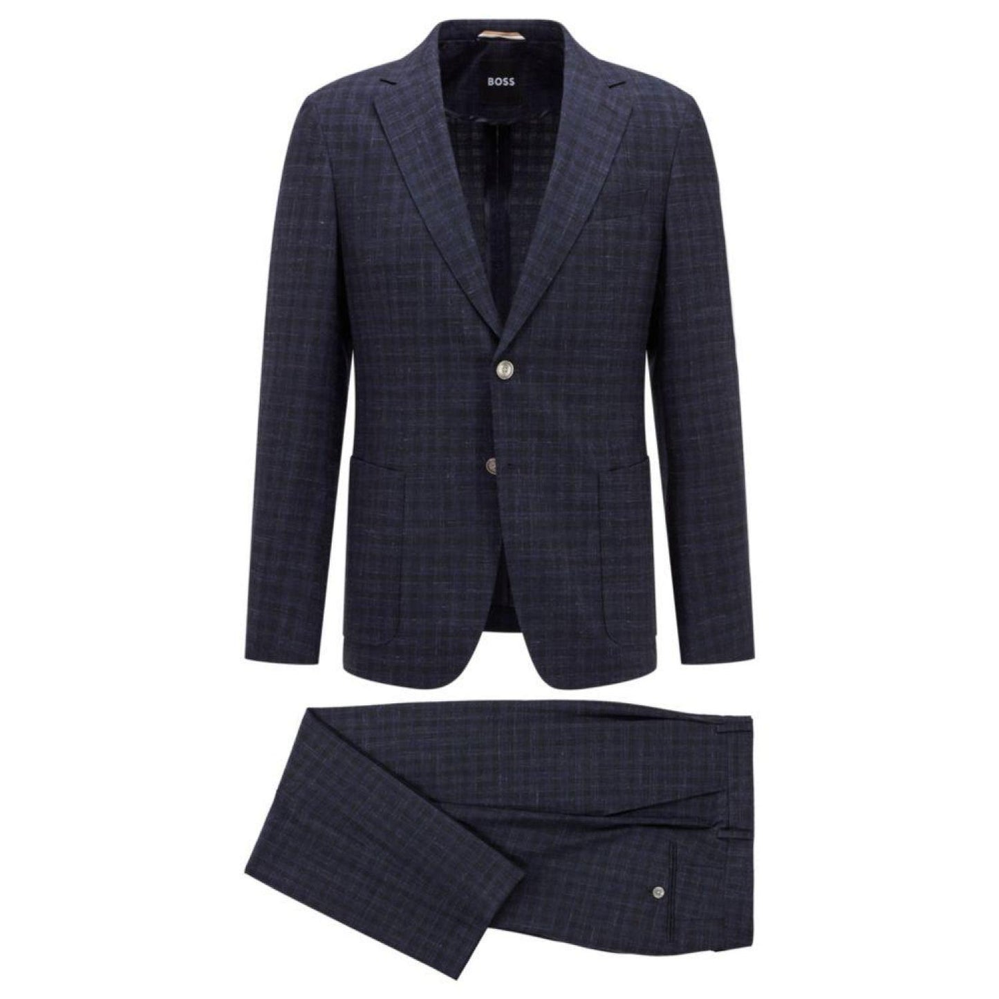 Slim-fit suit in a checked wool-linen blend