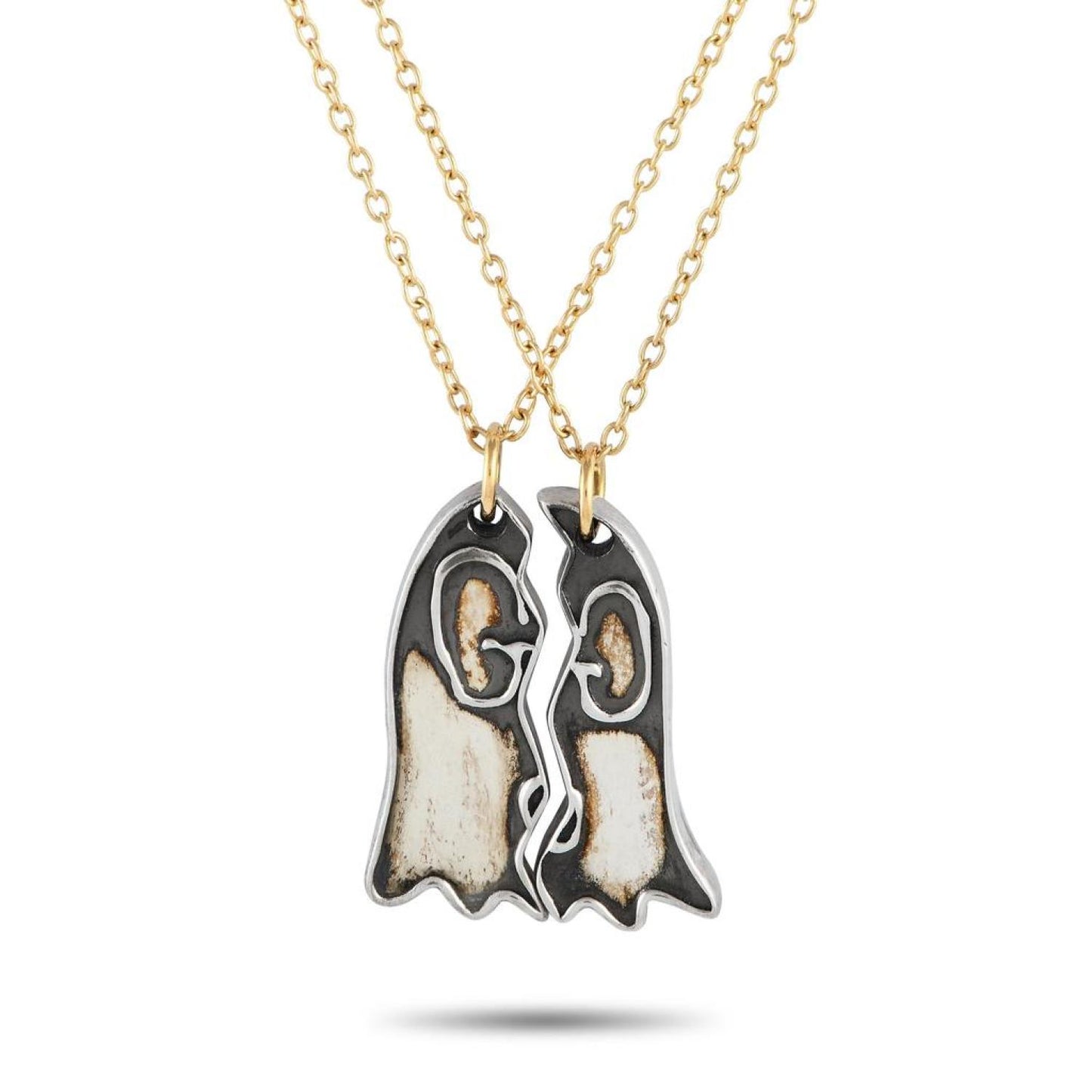 Gucci Ghost 18K Yellow Gold and Silver Matching Pair Necklace GU08-100223