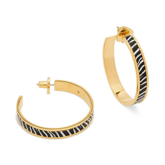 Gold-Tone Medium Printed C-Hoop Earrings, 1.4"