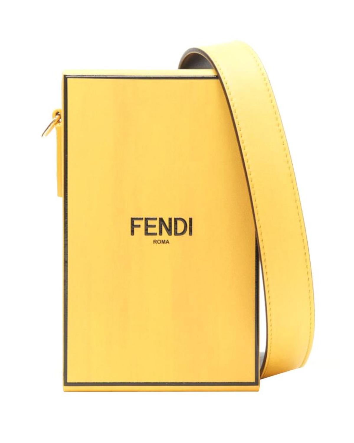 FENDI Vertical Box signature yellow black crossbody structured bag