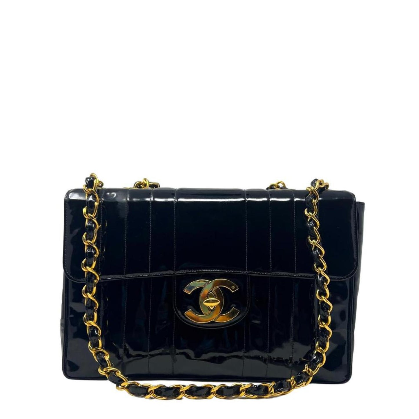 Patent Leather Mademoiselle Jumbo Single Flap In Black