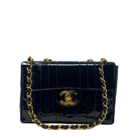 Patent Leather Mademoiselle Jumbo Single Flap In Black