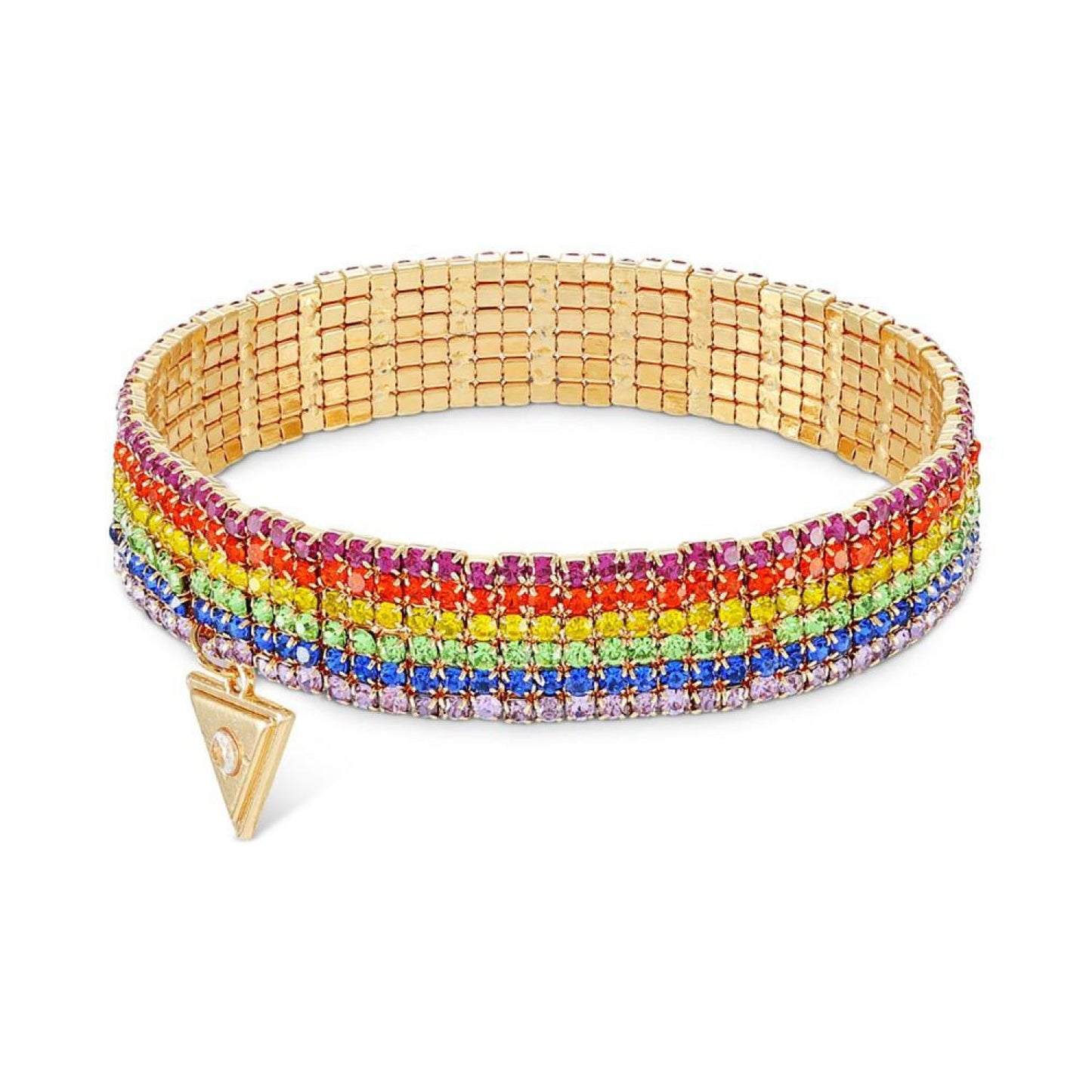 Gold-Tone Rainbow Rhinestone Multi-Row Stretch Bracelet