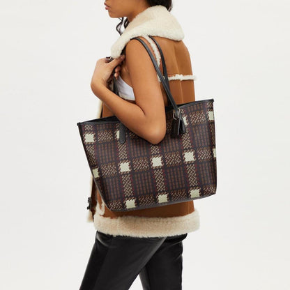 Coach Outlet City Tote With Brushed Plaid Print