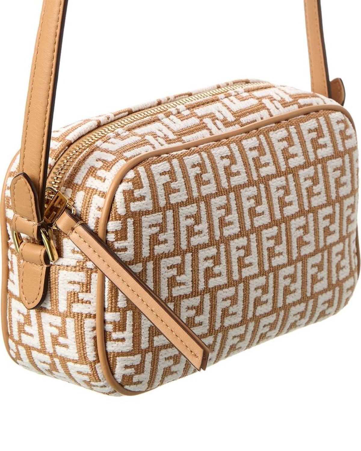 FENDI FF Mini Raffia & Leather Camera Bag