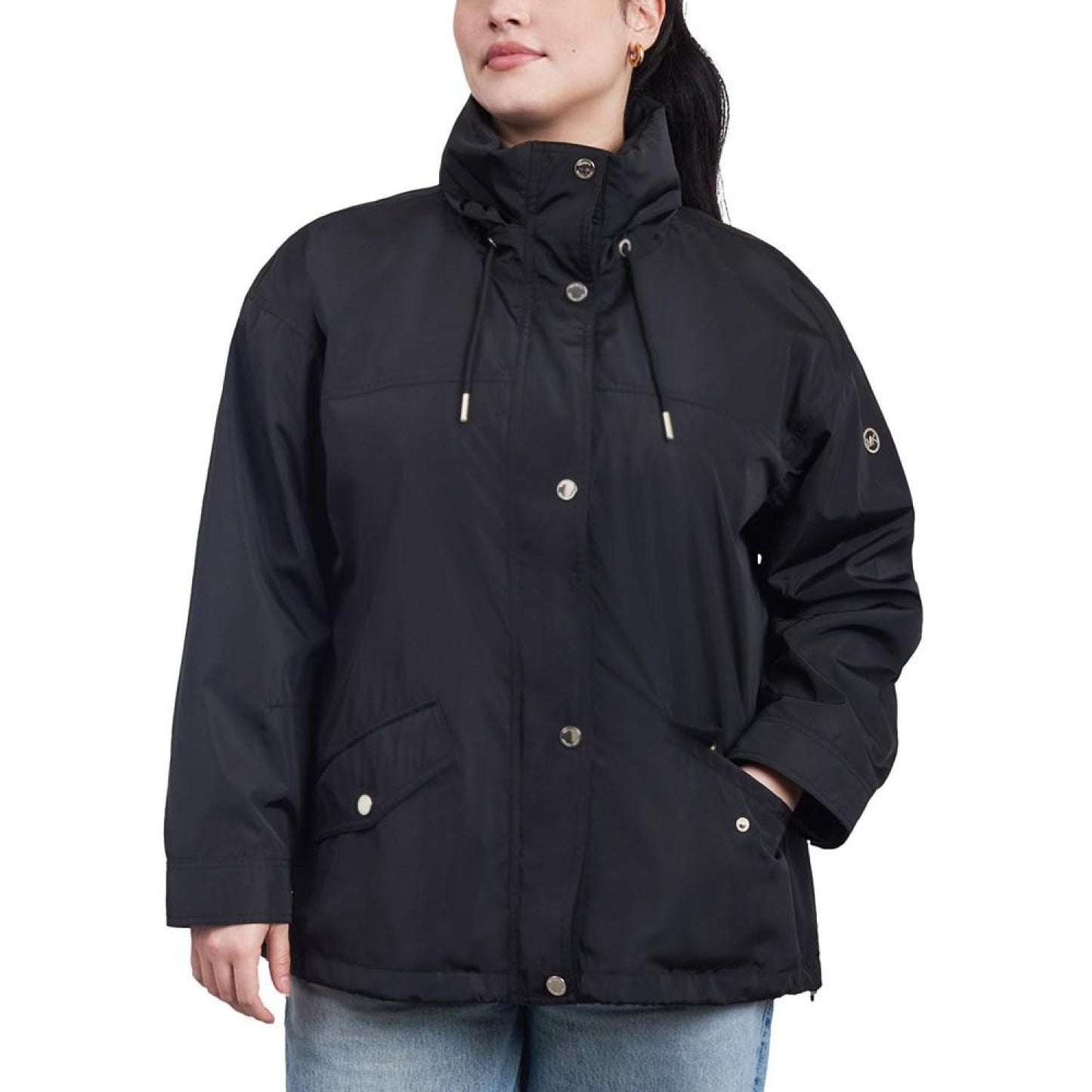 Women's Plus Size Cinched-Waist Bomber Raincoat