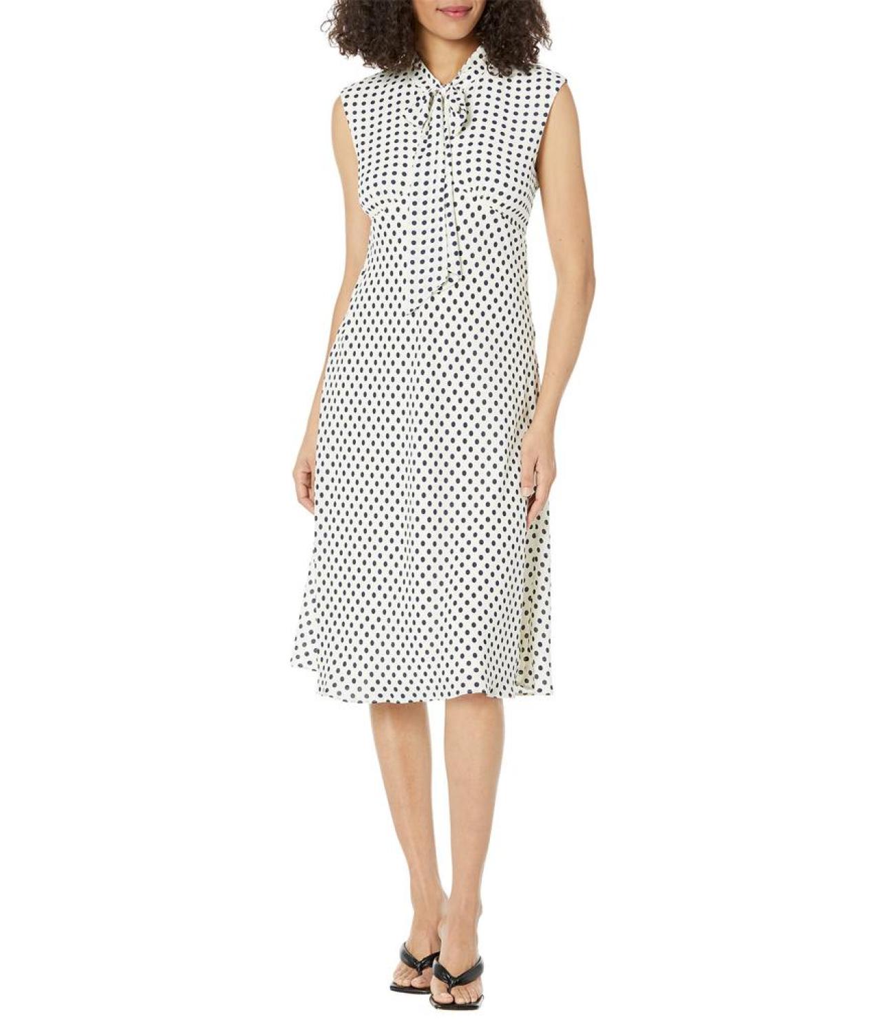 Polka Dot Tie Neck Georgette Dress