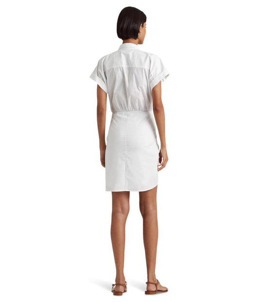 Tie Front Stretch-Cotton Blend Shirtdress