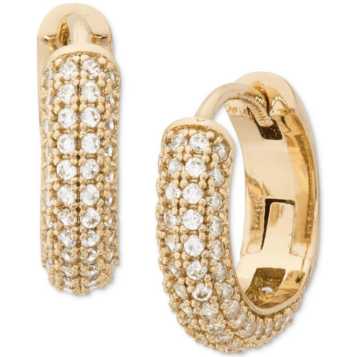 Gold-Tone Small Pavé Huggie Hoop Earrings, 0.62"