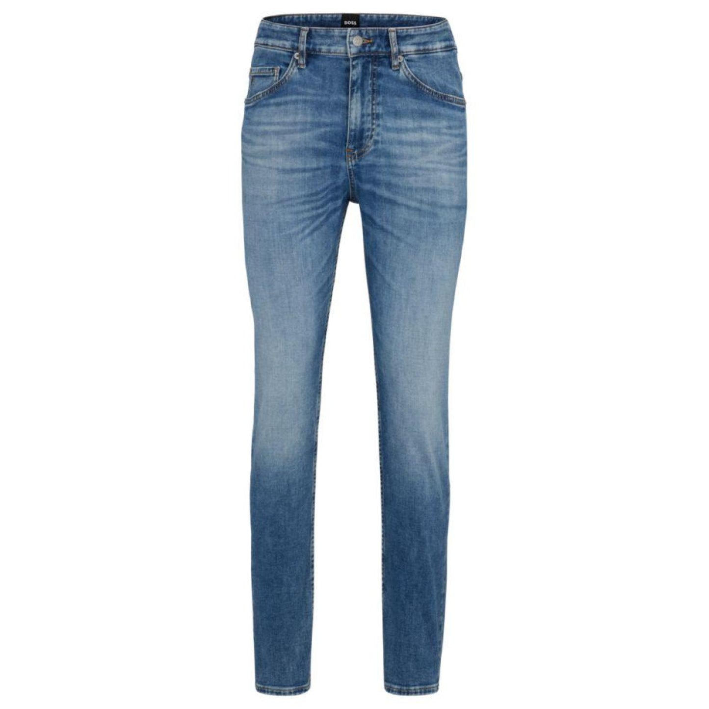 Tapered-fit jeans in mid-blue Italian stretch denim