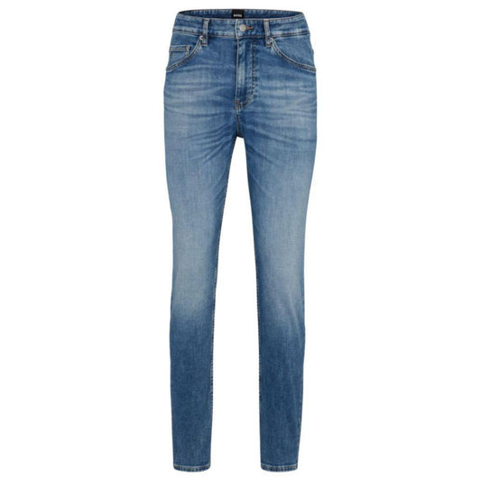 Tapered-fit jeans in mid-blue Italian stretch denim