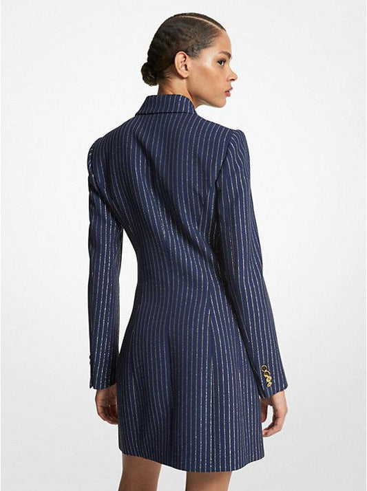 Metallic Pinstripe Double Crepe Sablé Tuxedo Dress