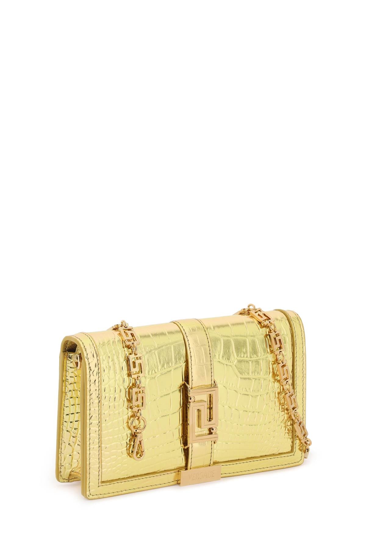 Versace croco-embossed leather greca goddes crossbody bag