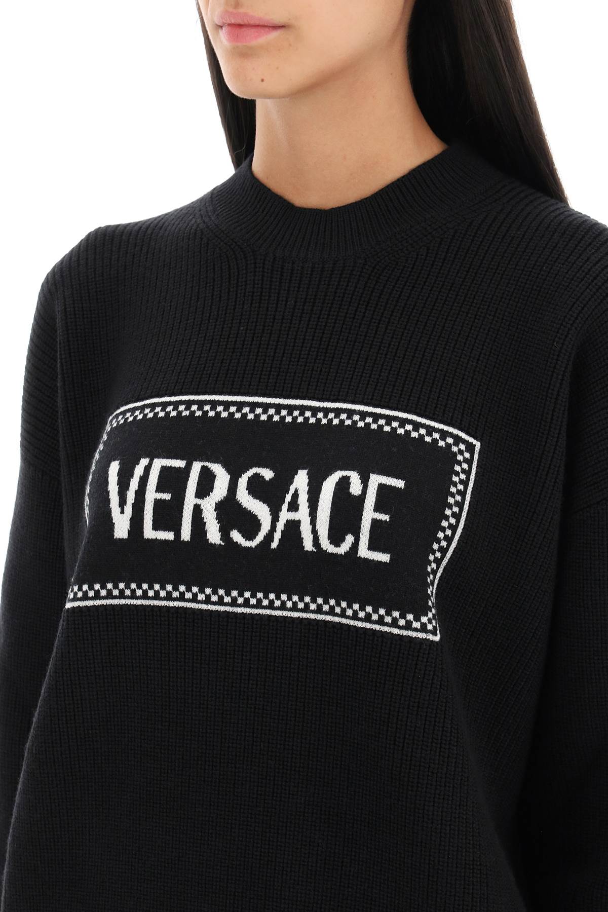 Versace crew neck sweater with logo inlay