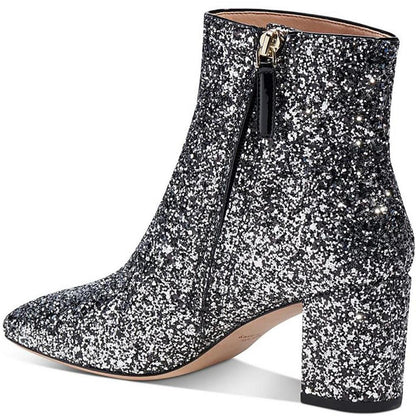 Junell Womens Glitter Round Toe Ankle Boots