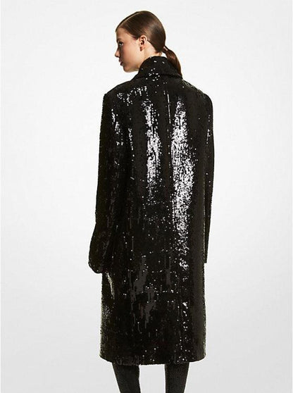 Sequin-Embroidered Wool Chesterfield Coat