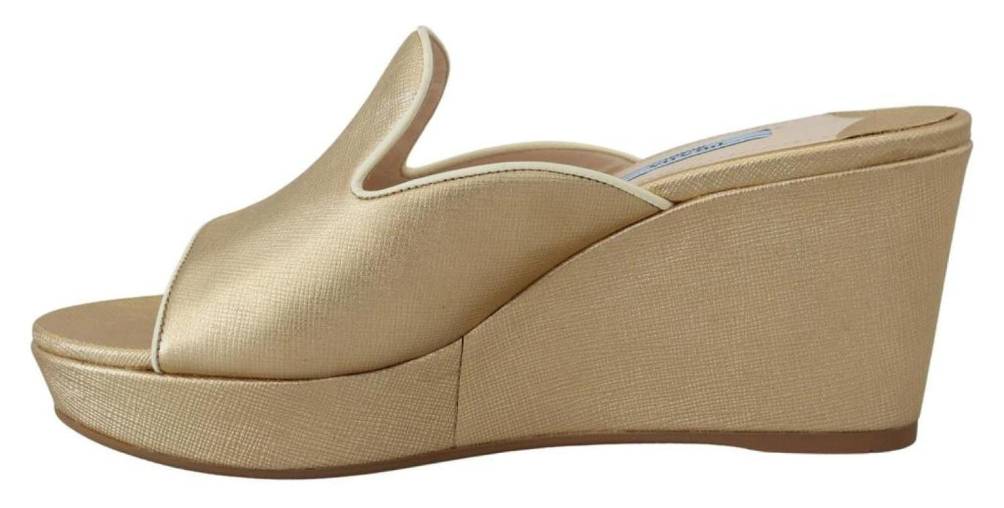 Prada Wedges Sandals Slip On Leather Women's Shoes