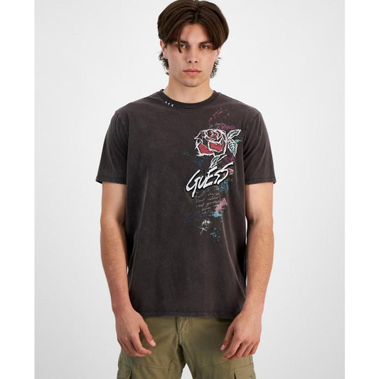 Men's Graffiti Rose Embroidered Logo Graphic T-Shirt